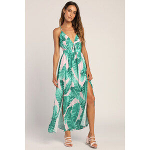 Lulus Island Essentials Pink Leaf Print Sleeveless Maxi Dress - Size XS